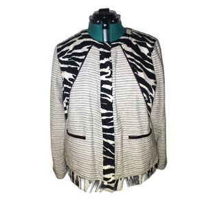 Chicos 3/XL Jacket White Black Lined Zebra Print Cotton Linen Mob Wife